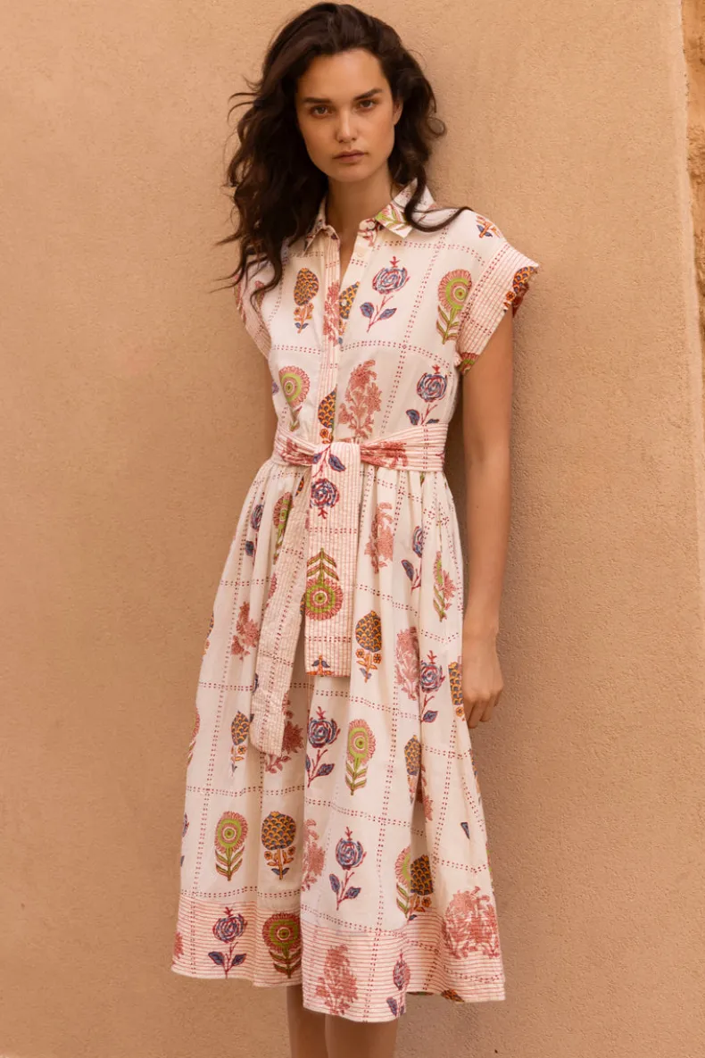 Belted Shirt Dress- Taormina Cream