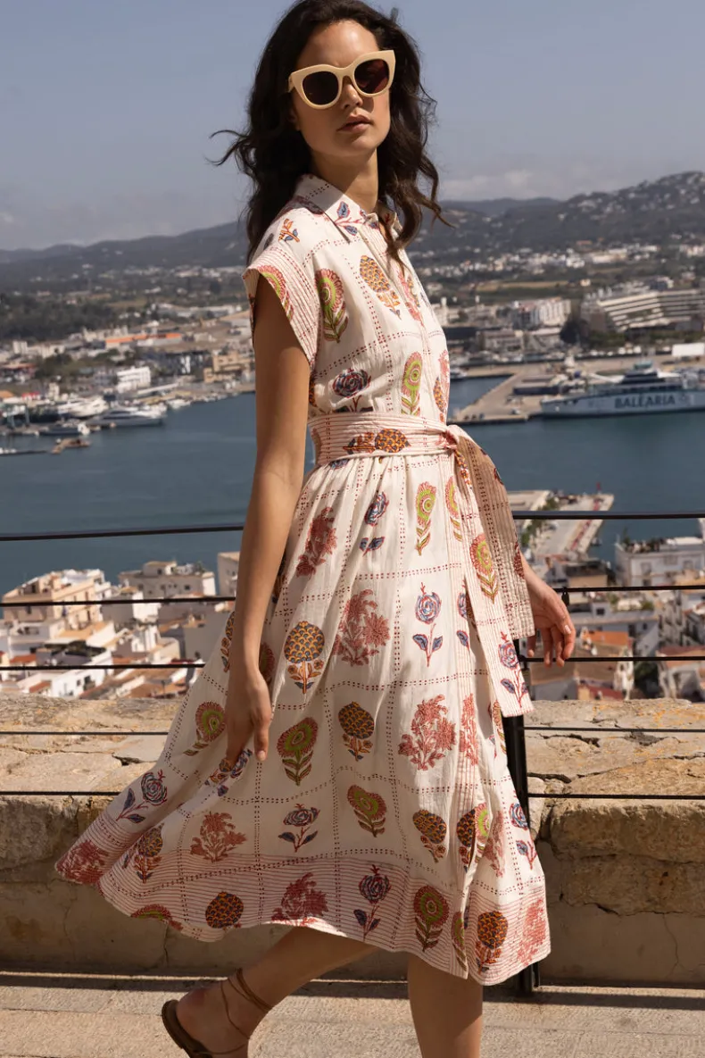 Belted Shirt Dress- Taormina Cream