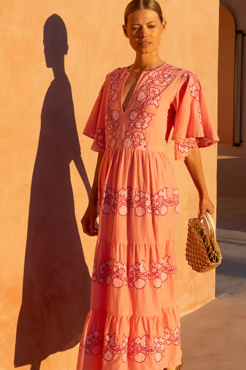 Flirty V-Neck Maxi- Tangier Pink