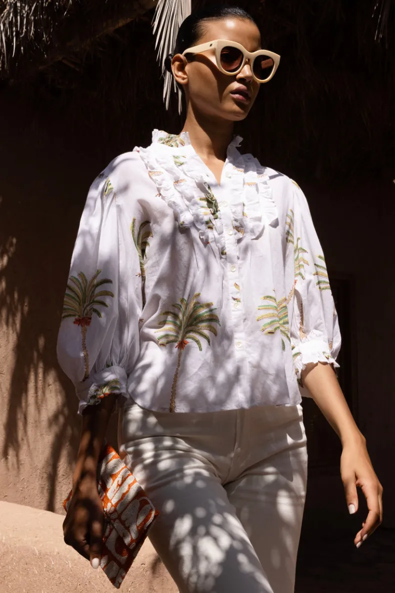 Ruffle Front Button Blouse- Canary Green